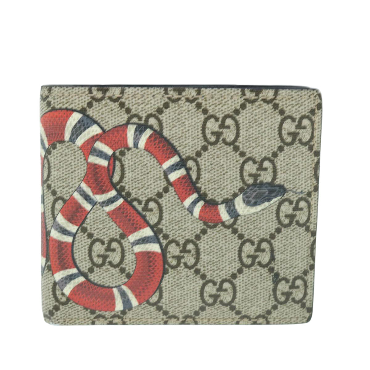 GUCCI GG Supreme Snake Wallet PVC Leather Beige Red 451266 Auth am5557