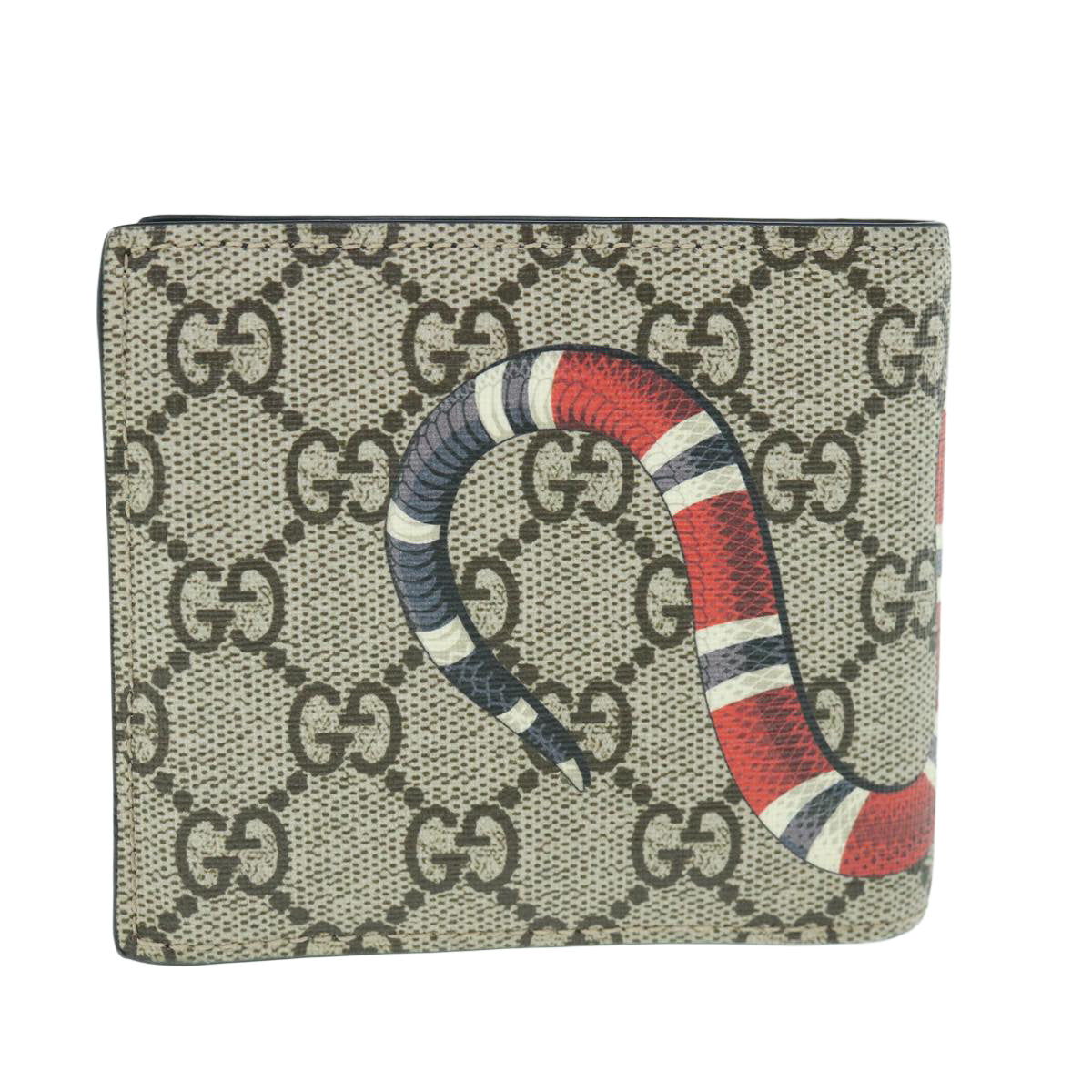 GUCCI GG Supreme Snake Wallet PVC Leather Beige Red 451266 Auth am5557