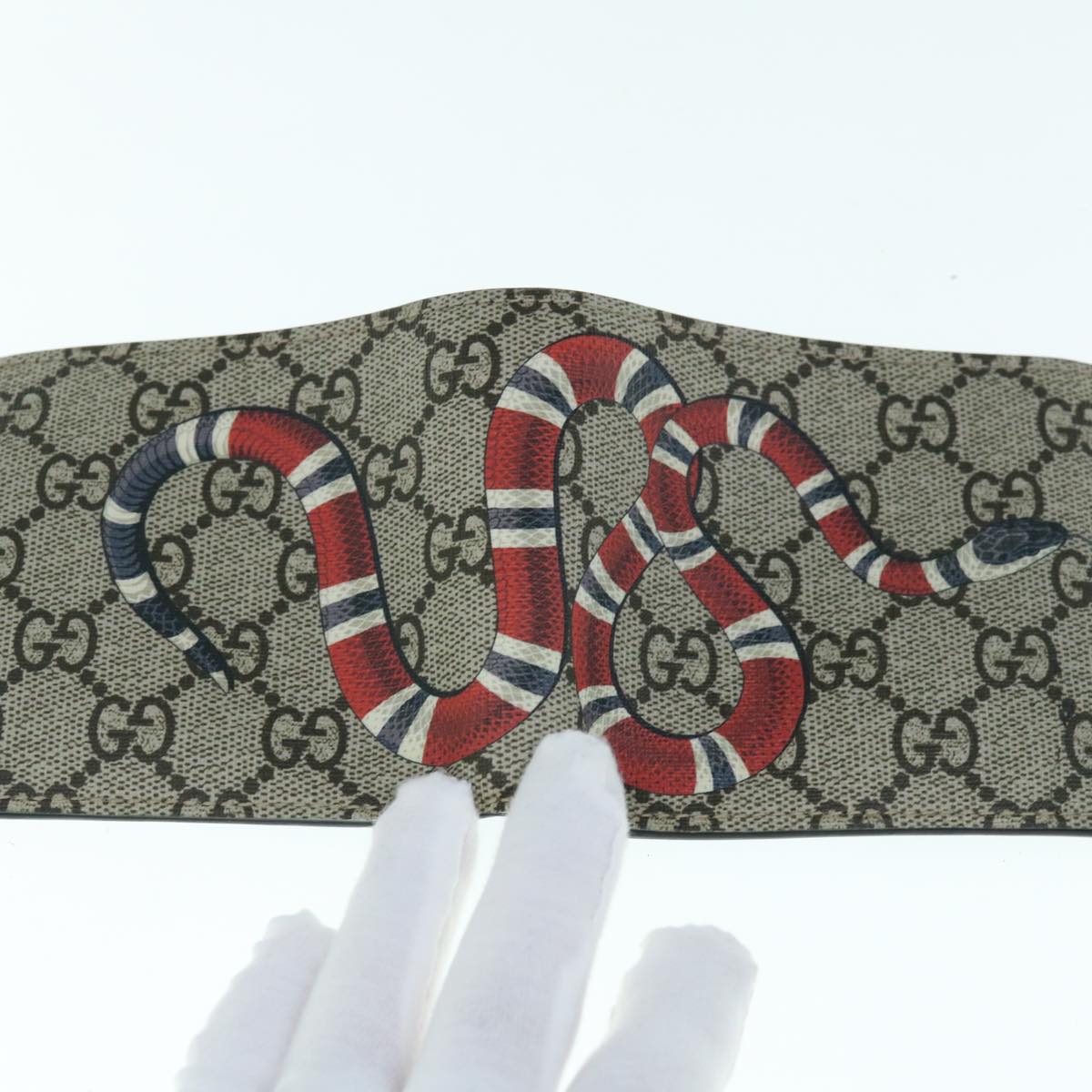 GUCCI GG Supreme Snake Wallet PVC Leather Beige Red 451266 Auth am5557