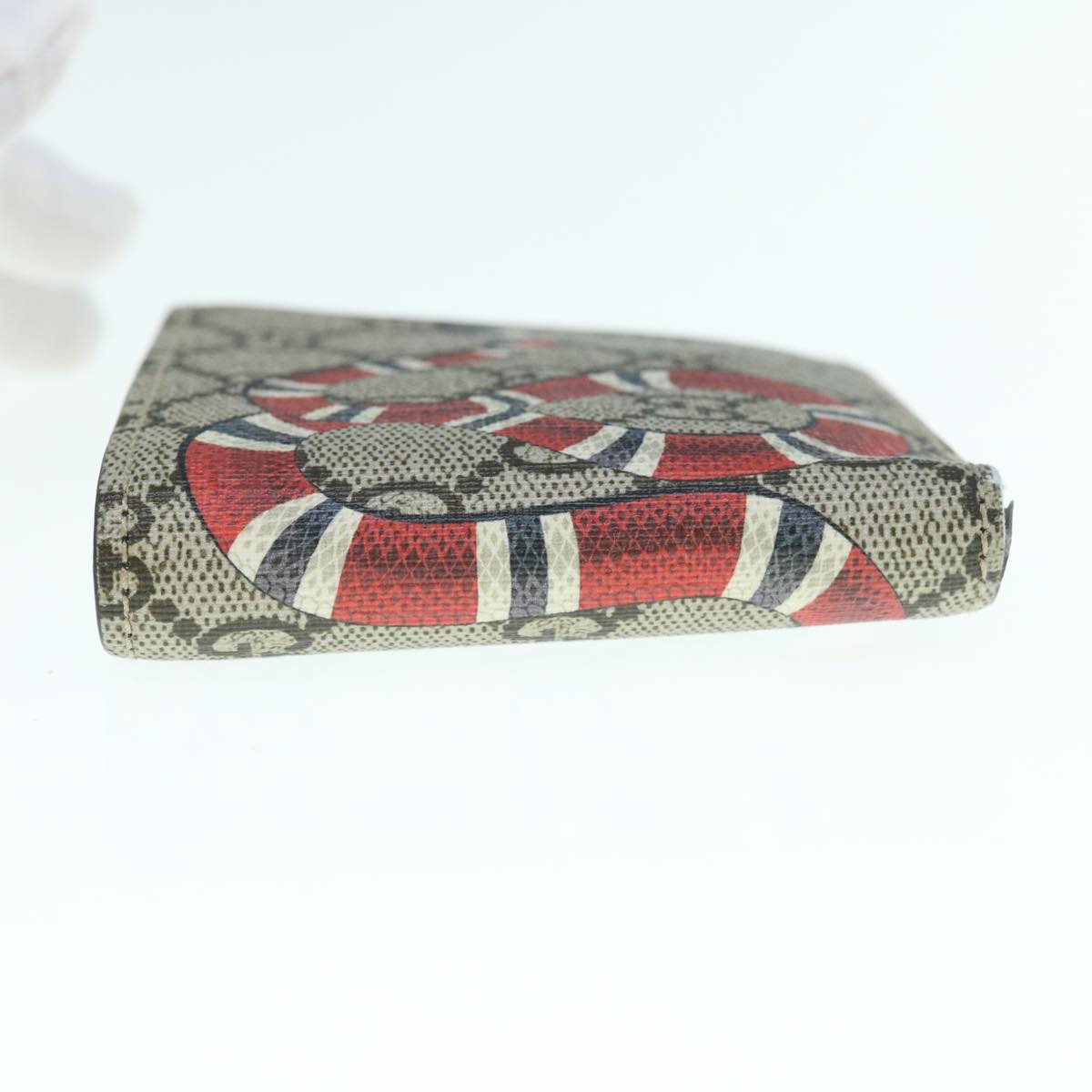 GUCCI GG Supreme Snake Wallet PVC Leather Beige Red 451266 Auth am5557