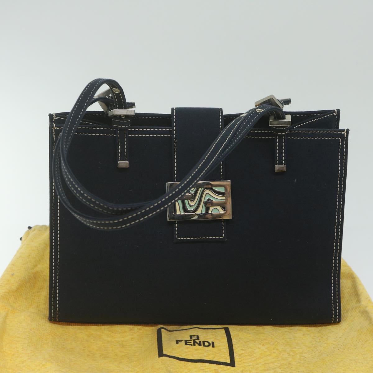 FENDI Shoulder Bag Canvas Navy Auth am5558