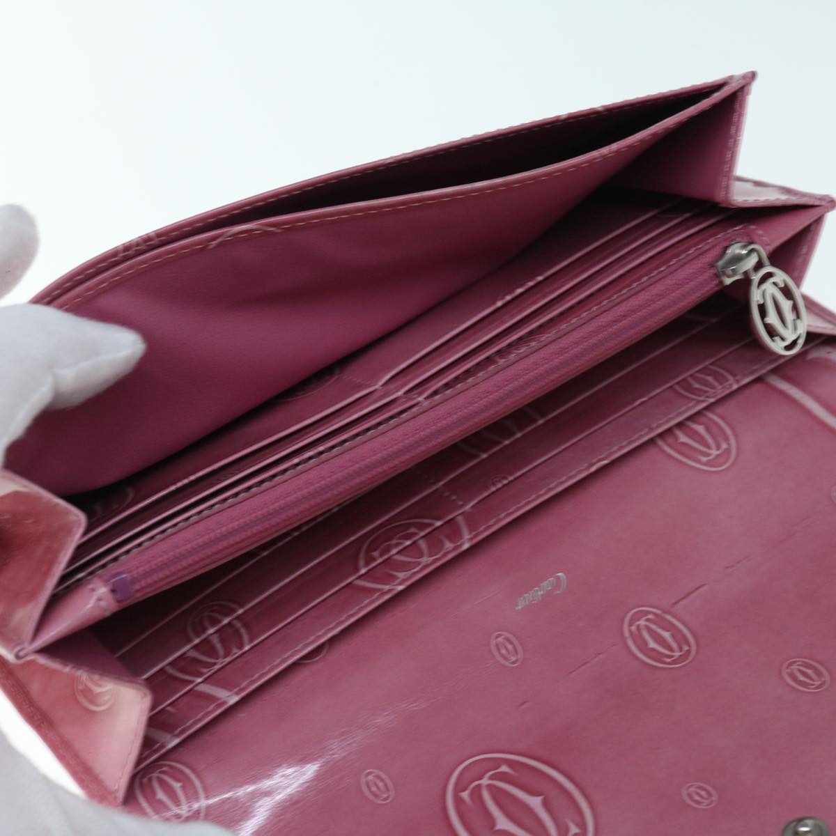 CARTIER Happy Birthday Wallet Patent leather Pink Auth am5559