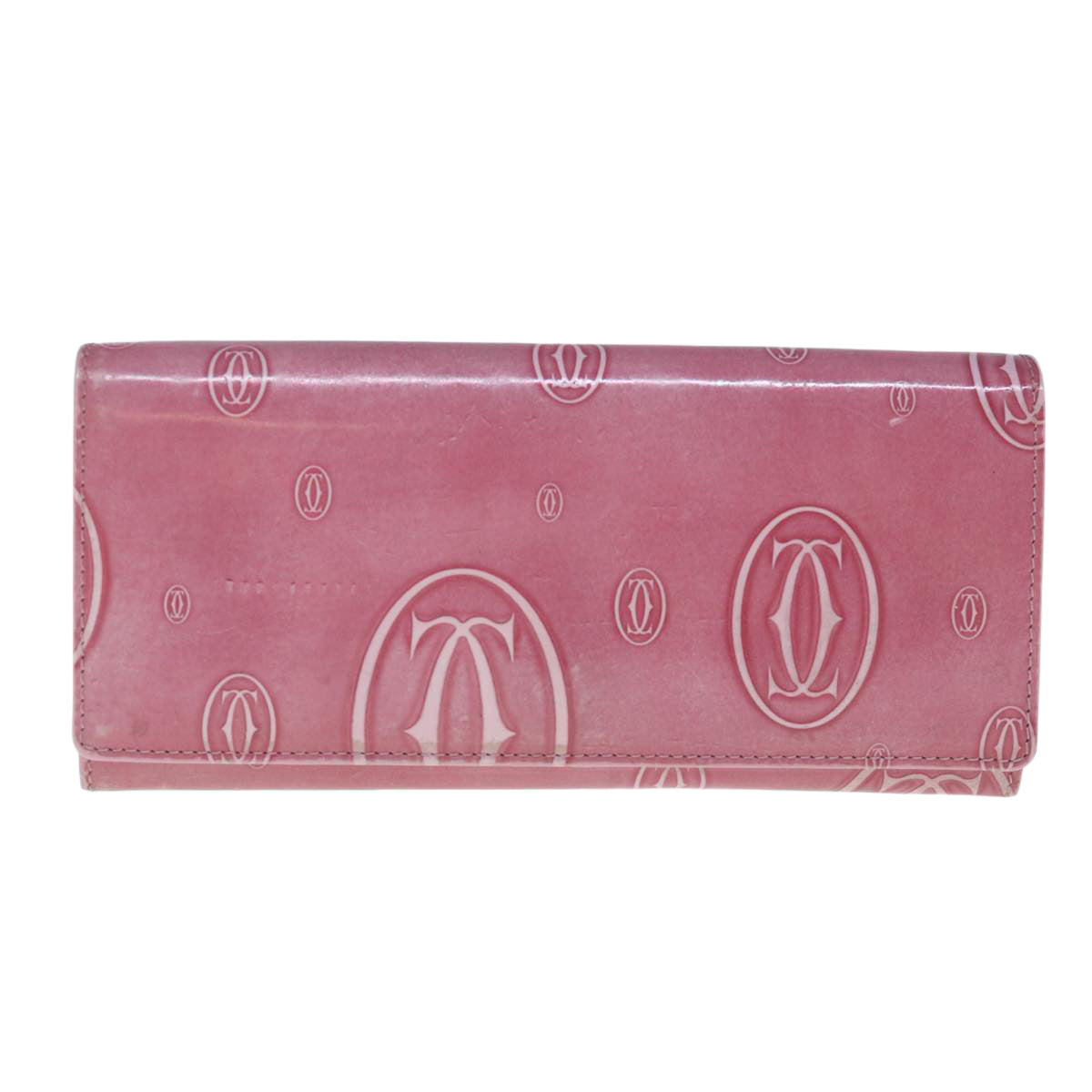 CARTIER Happy Birthday Wallet Patent leather Pink Auth am5559