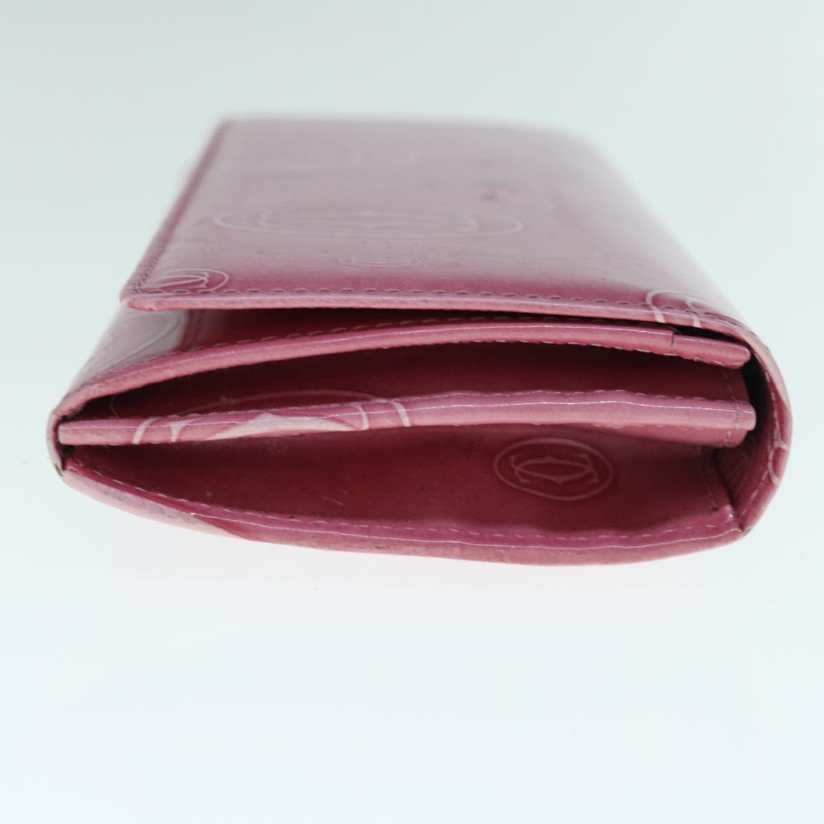 CARTIER Happy Birthday Wallet Patent leather Pink Auth am5559