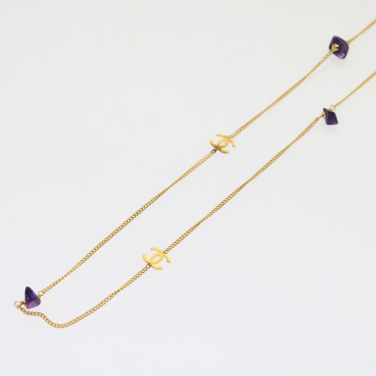 CHANEL COCO Mark Stone Necklace Gold CC Auth am5561V