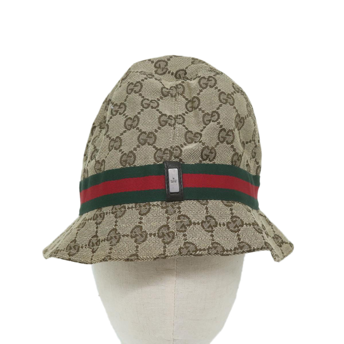 GUCCI GG Canvas Web Sherry Line Hat M Size Beige Red Green Auth am5574