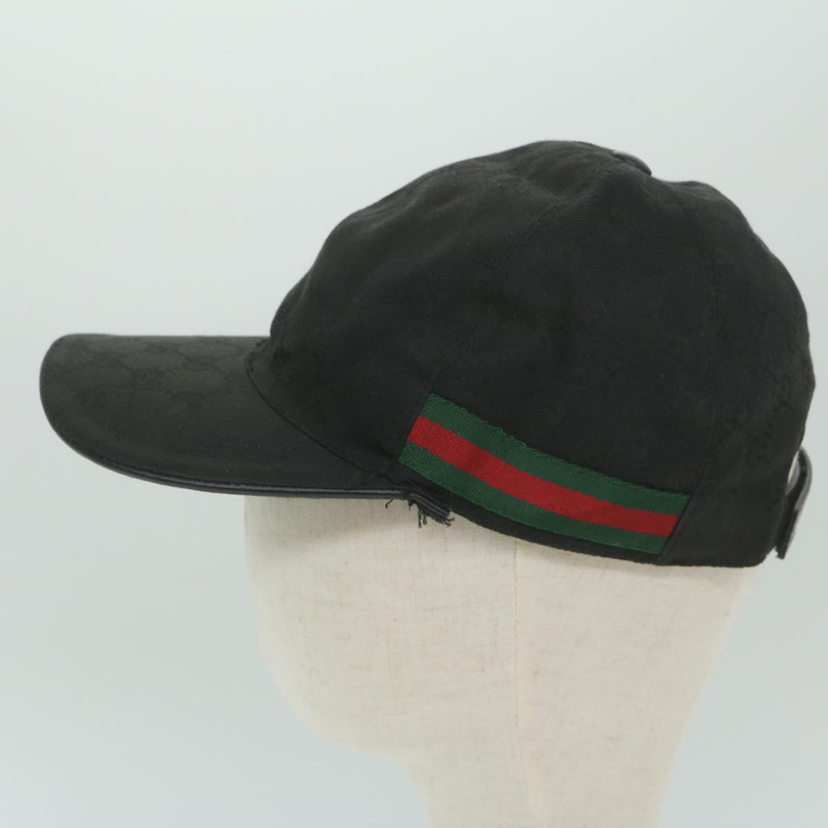 GUCCI GG Canvas Web Sherry Line Cap M Black Red Green 200035 Auth am5575