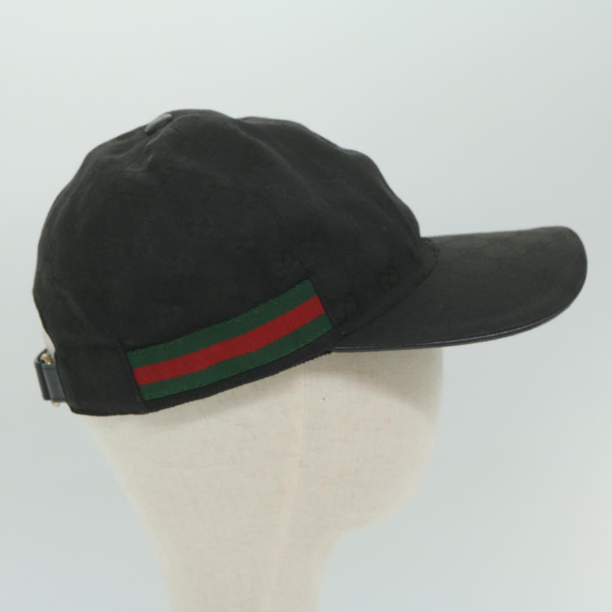 GUCCI GG Canvas Web Sherry Line Cap M Black Red Green 200035 Auth am5575