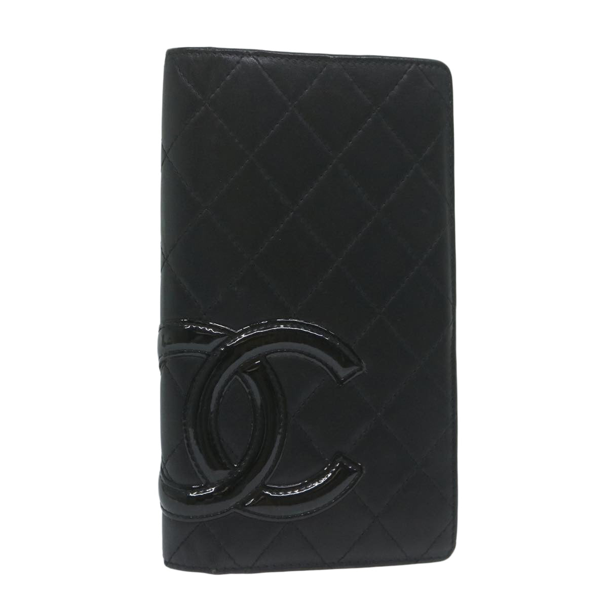 CHANEL Cambon Line Wallet Leather Black CC Auth am5582