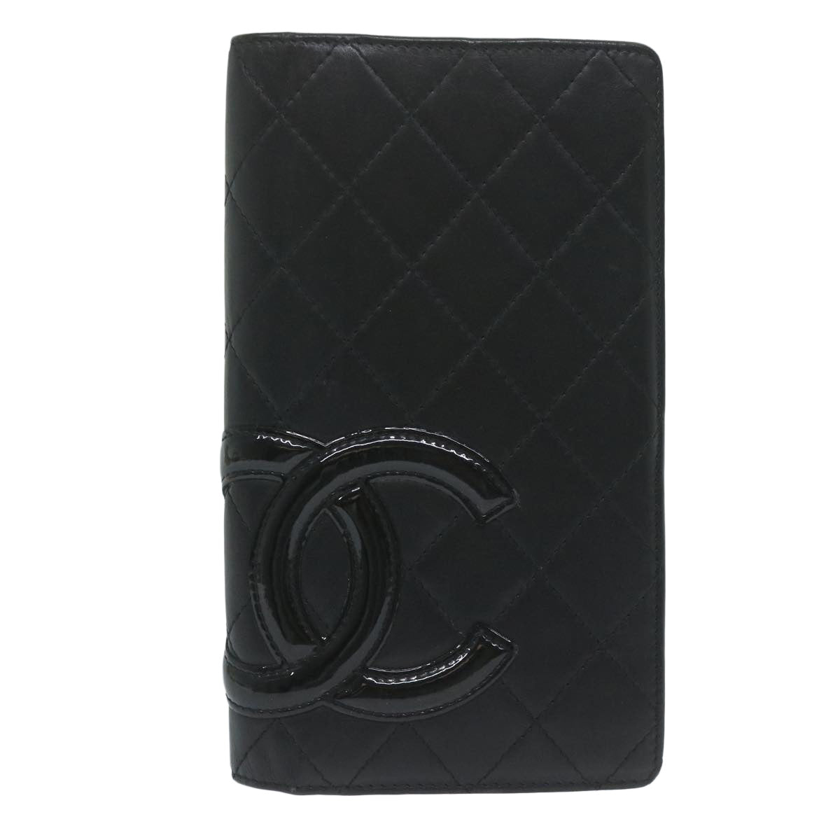 CHANEL Cambon Line Wallet Leather Black CC Auth am5582