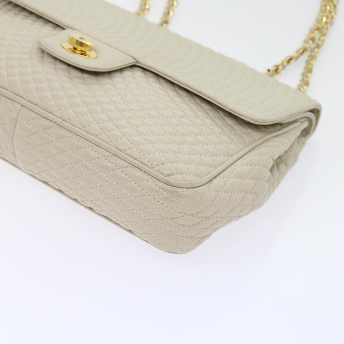 BALLY Chain Quilted Shoulder Bag Leather Beige Auth am5593