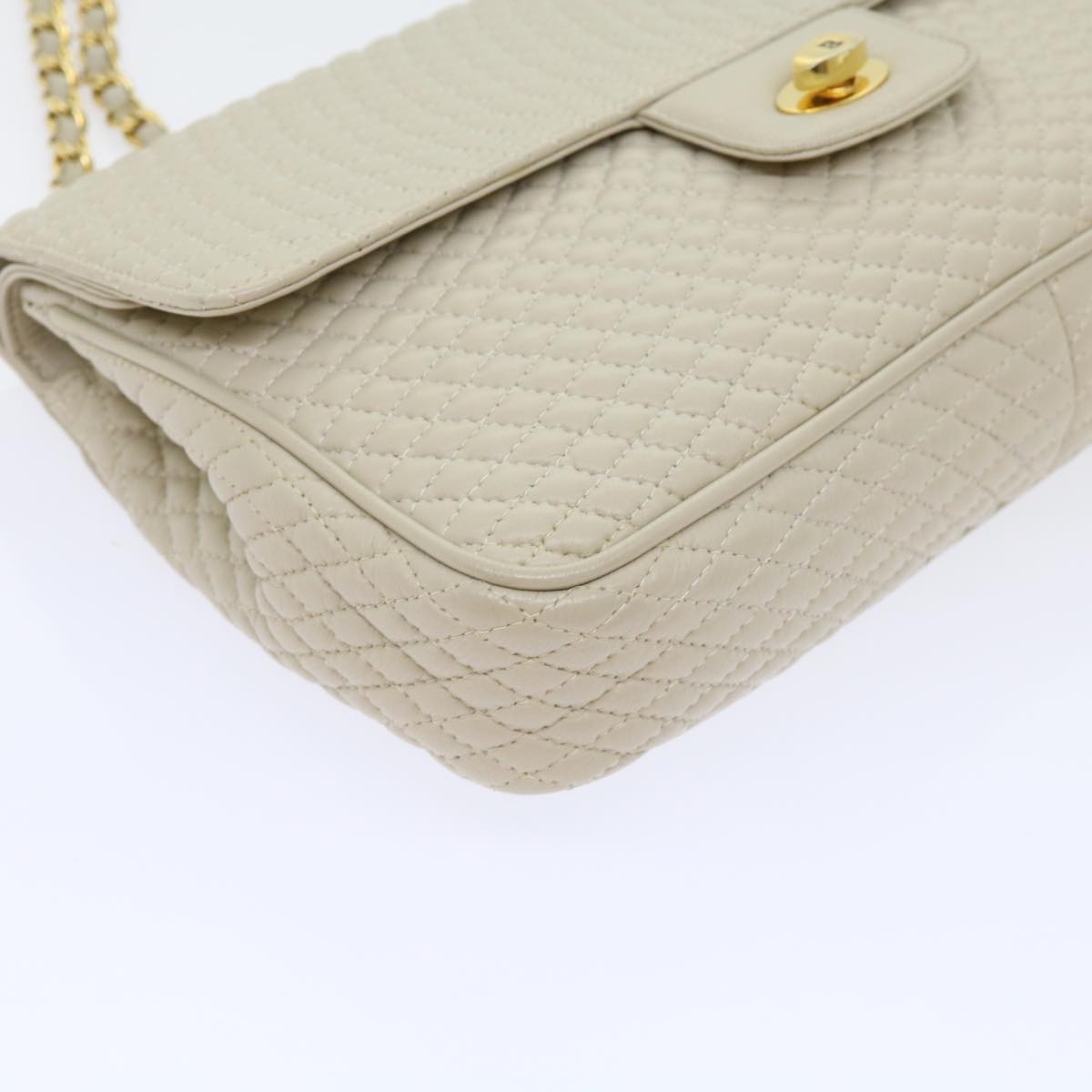 BALLY Chain Quilted Shoulder Bag Leather Beige Auth am5593