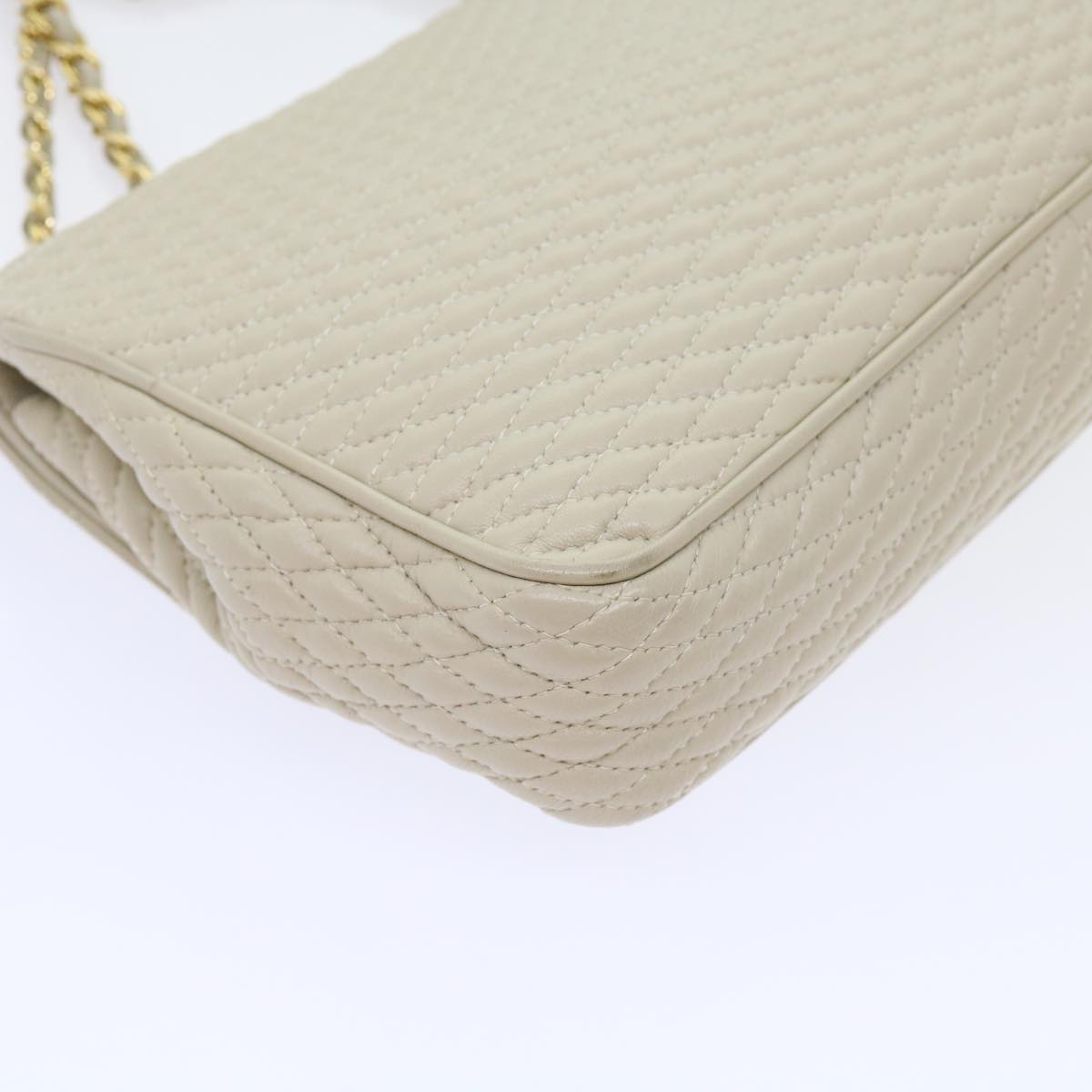 BALLY Chain Quilted Shoulder Bag Leather Beige Auth am5593