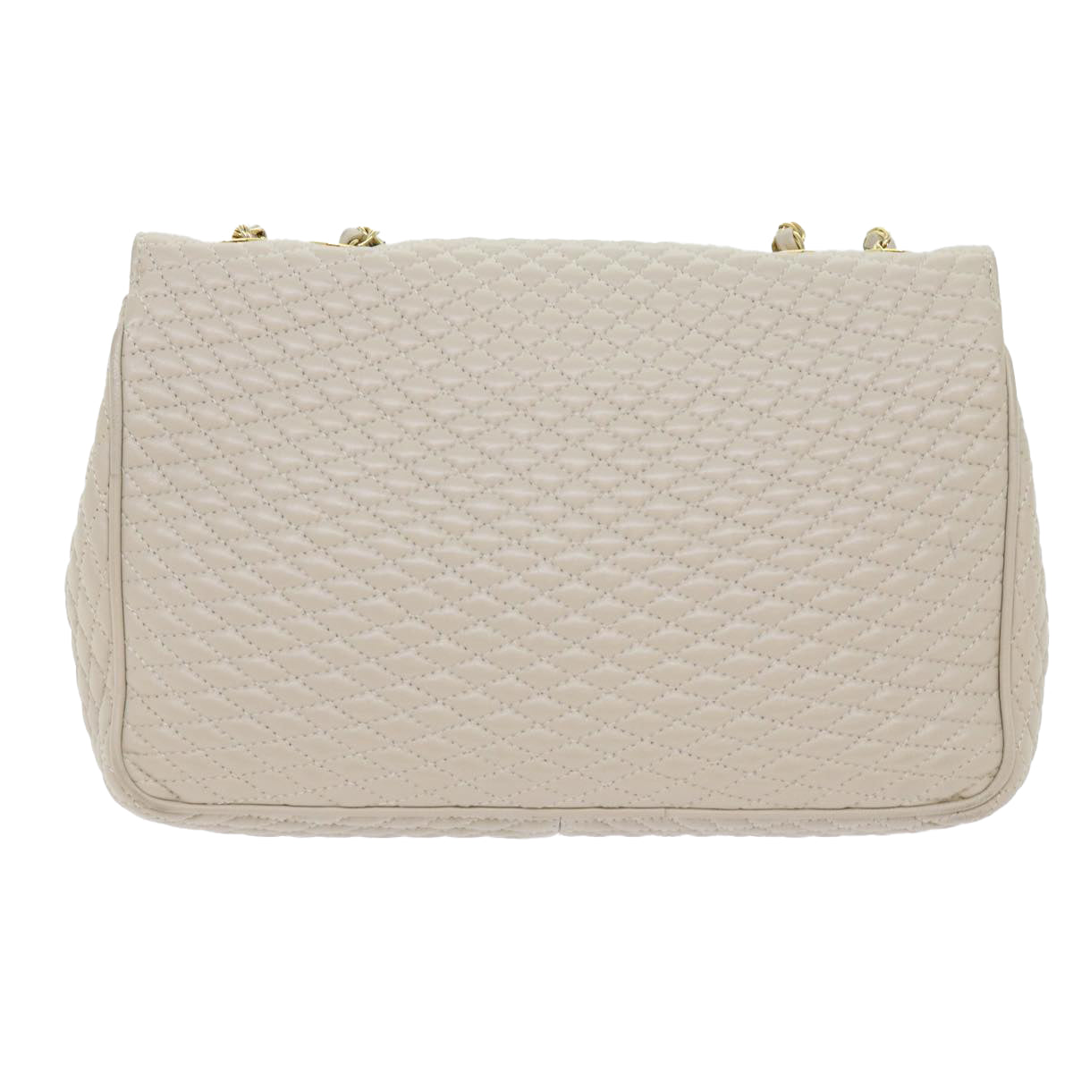 BALLY Chain Quilted Shoulder Bag Leather Beige Auth am5593