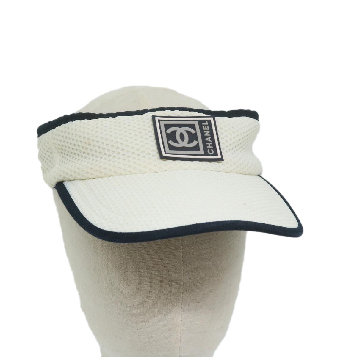 CHANEL Sports Sun Visor Nylon White CC Auth am5600