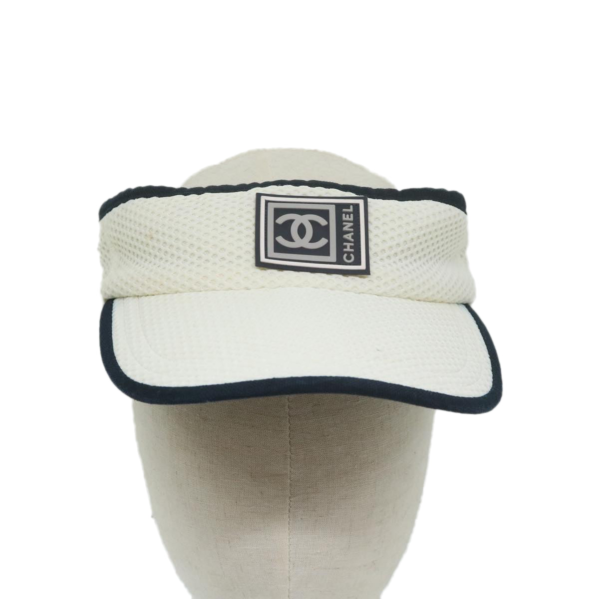 CHANEL Sports Sun Visor Nylon White CC Auth am5600