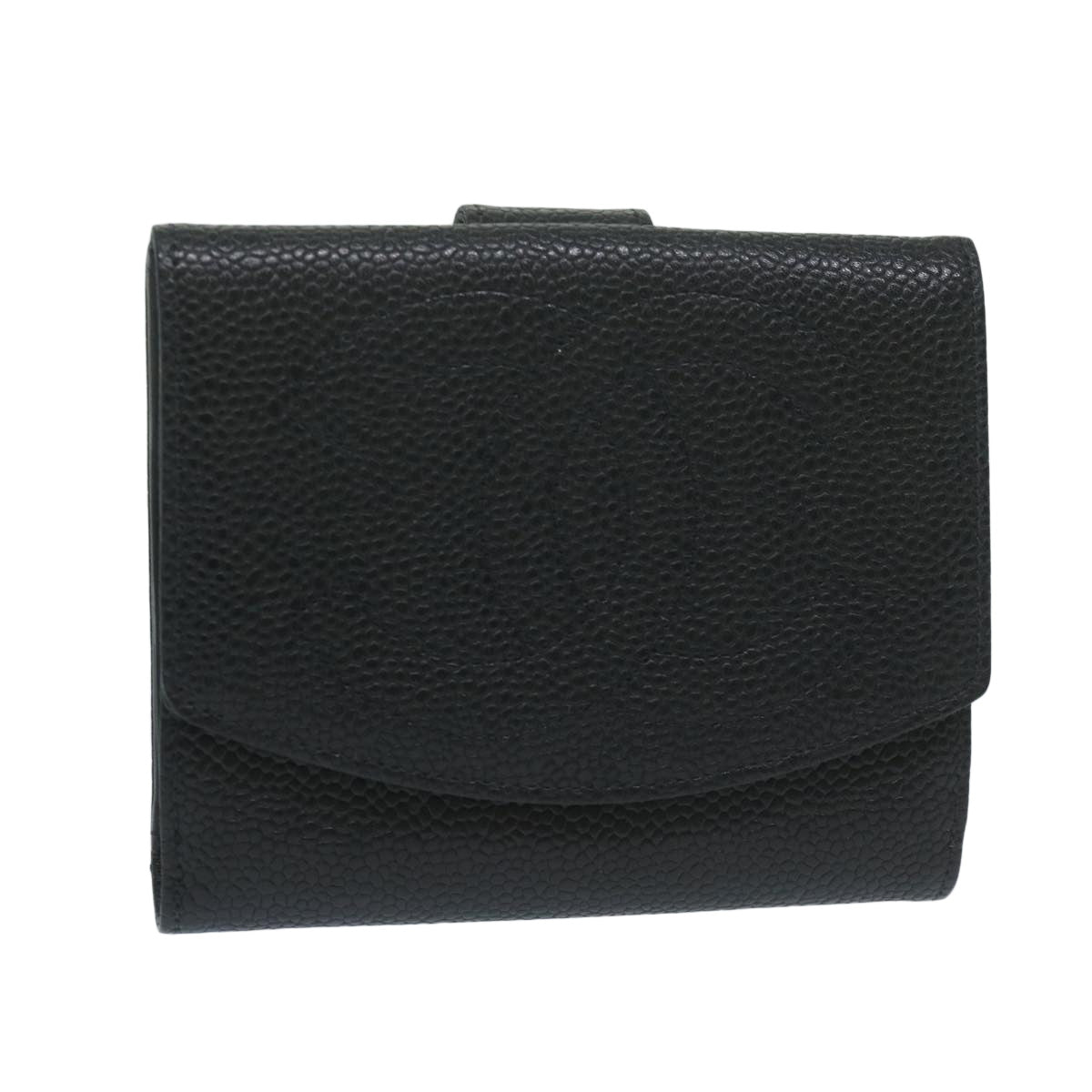 CHANEL Wallet Caviar Skin Black CC Auth am5611