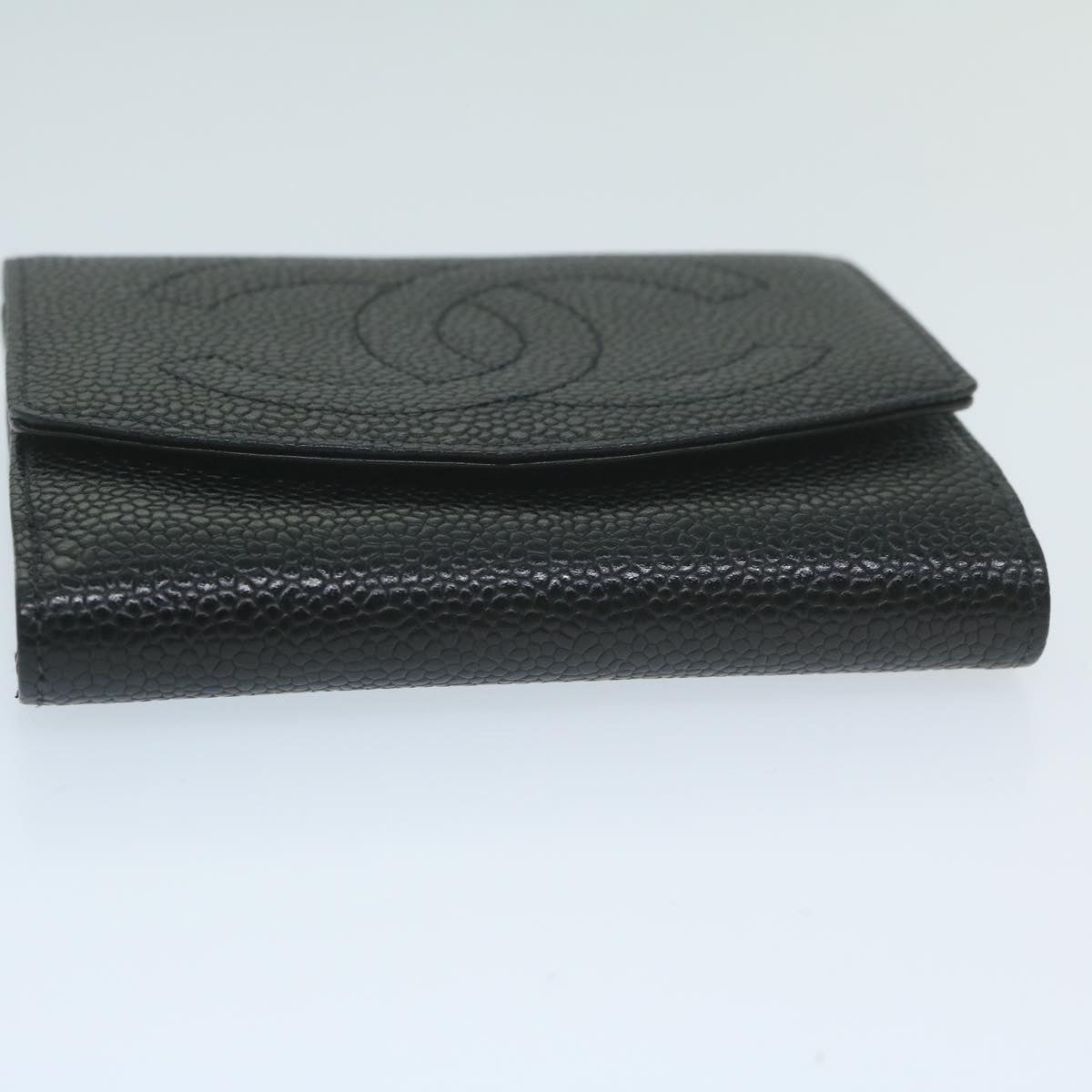 CHANEL Wallet Caviar Skin Black CC Auth am5611