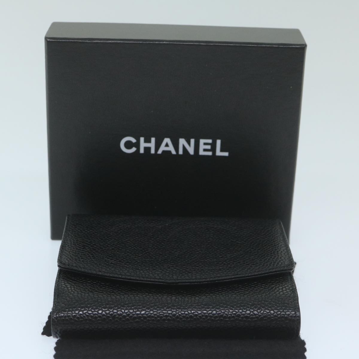 CHANEL Wallet Caviar Skin Black CC Auth am5611