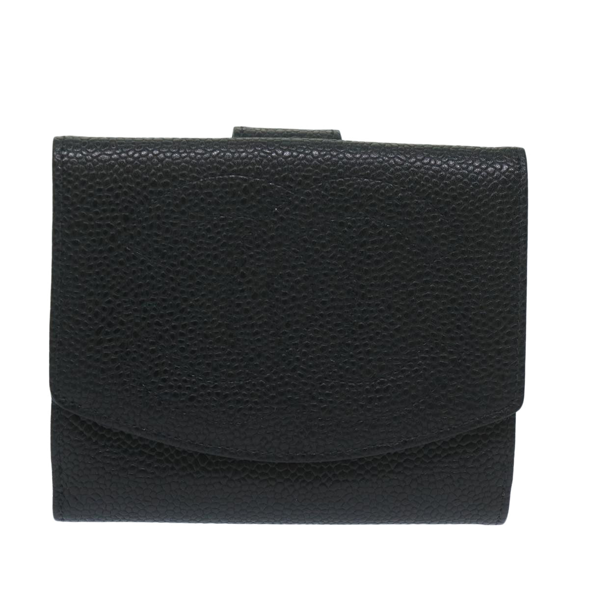 CHANEL Wallet Caviar Skin Black CC Auth am5611