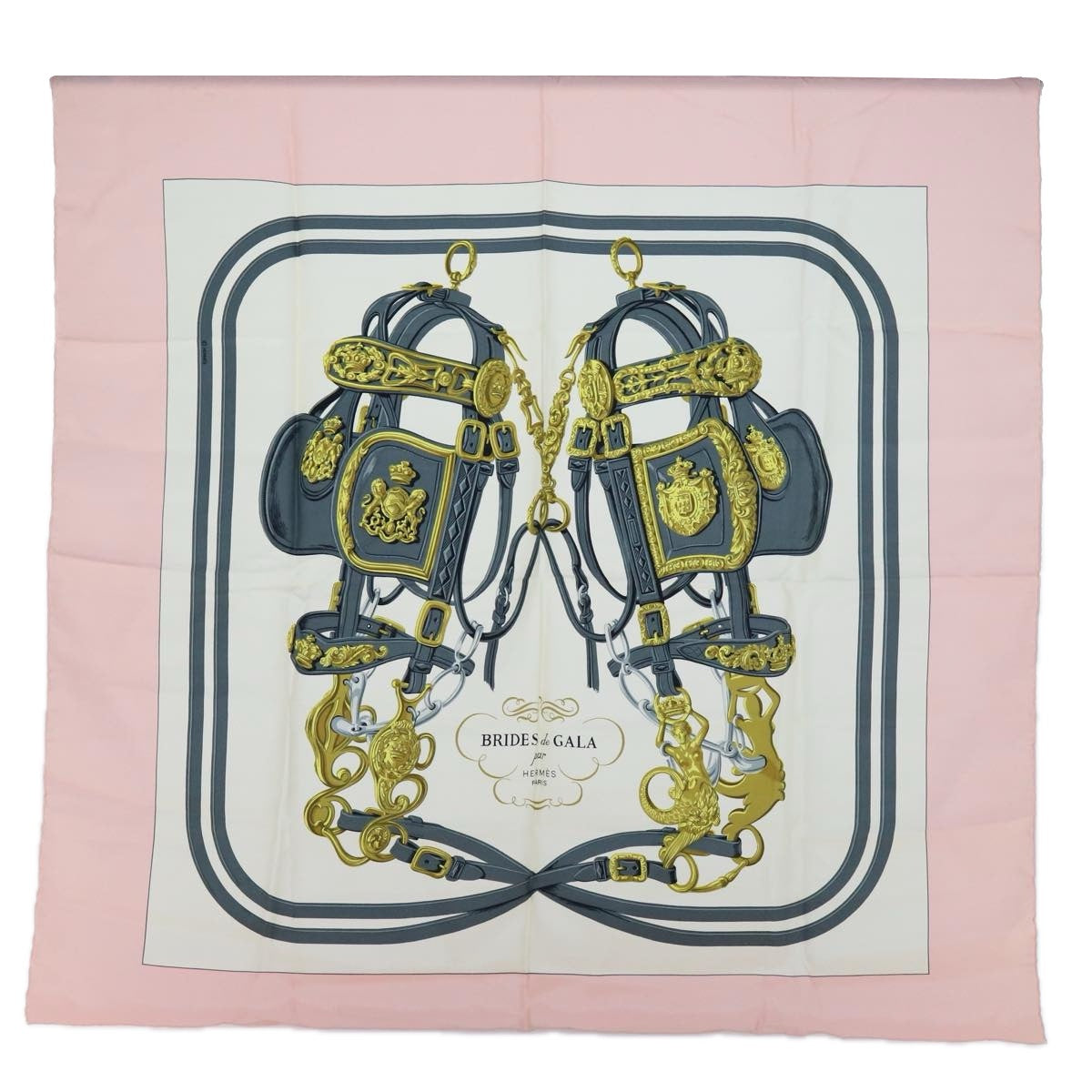 HERMES Carre 90 Brides de Gala Scarf Silk Pink Auth am5628