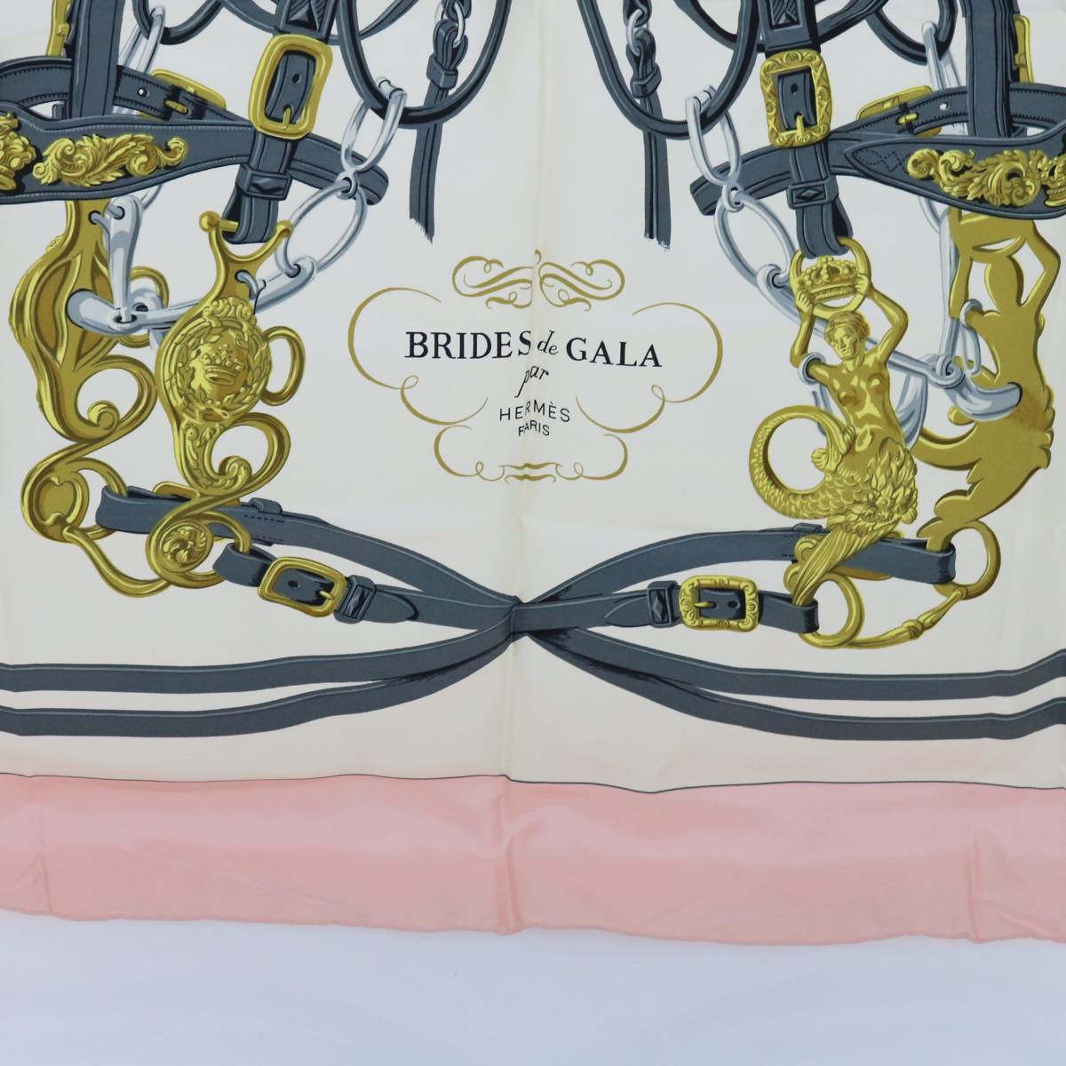 HERMES Carre 90 Brides de Gala Scarf Silk Pink Auth am5628