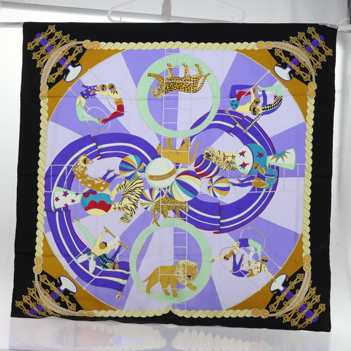 HERMES Carre 90 circus Scarf Silk Blue Purple Auth am5629