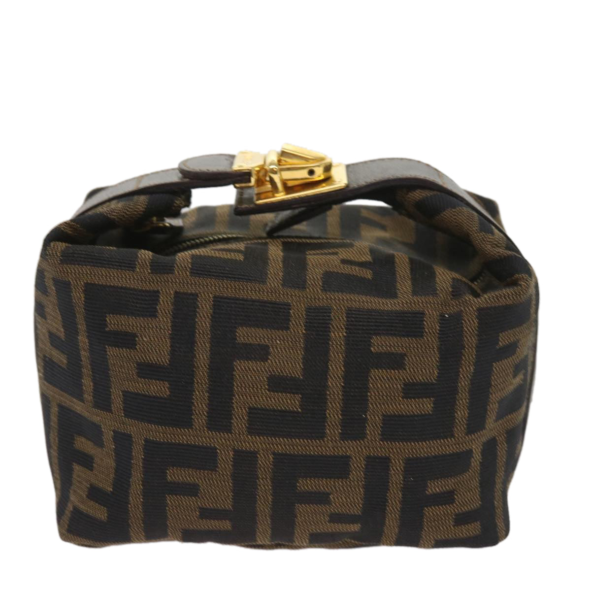 FENDI Zucca Canvas Mini Hand Bag Black Brown Auth am5640