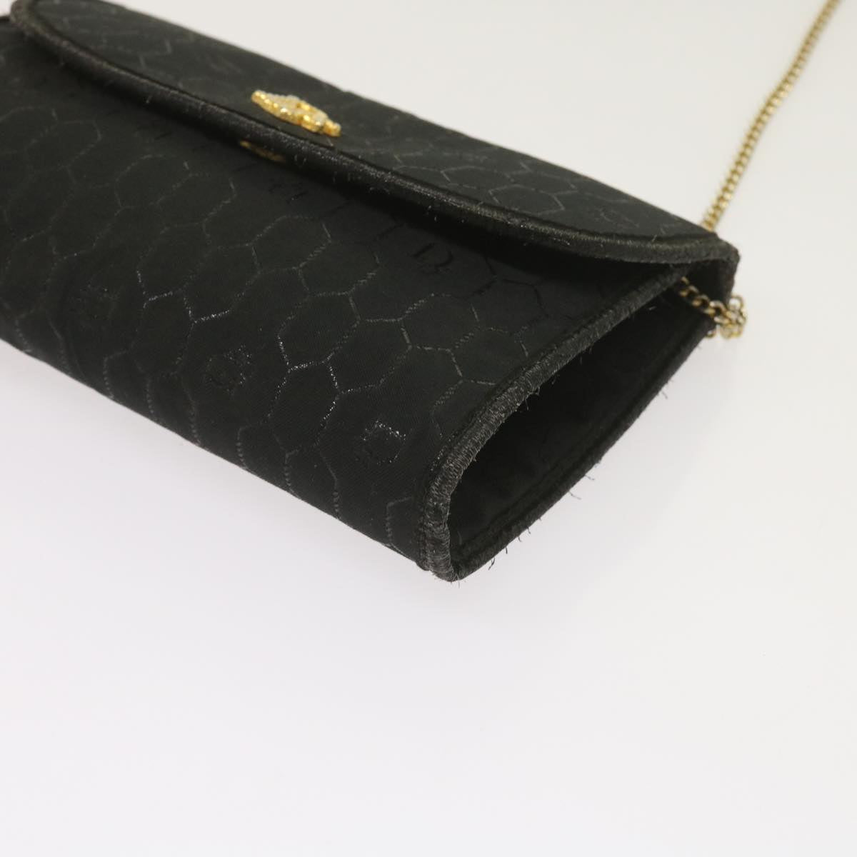 Christian Dior Honeycomb Canvas Chain Shoulder Bag Black Auth am5692