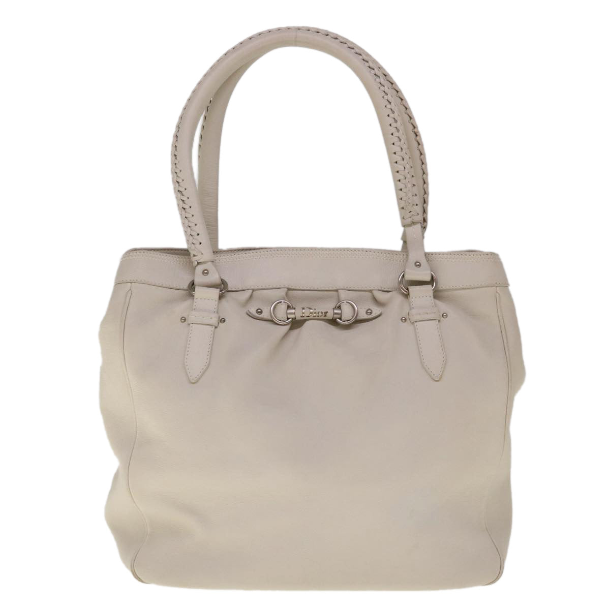 Christian Dior Tote Bag Leather White Auth am5702