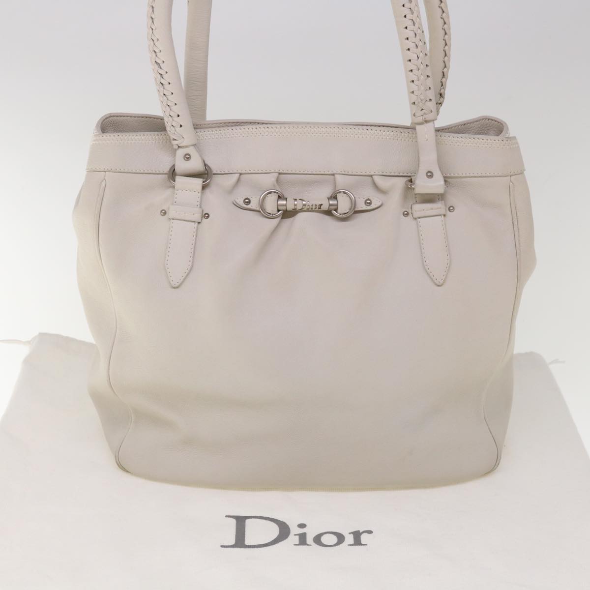 Christian Dior Tote Bag Leather White Auth am5702