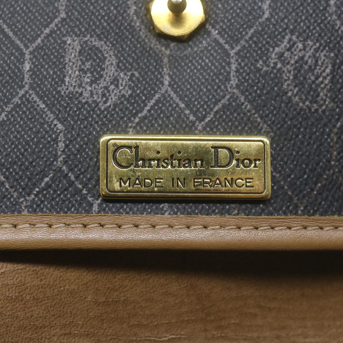 Christian Dior Honeycomb Canvas Hand Bag PVC Leather Black Auth am5756