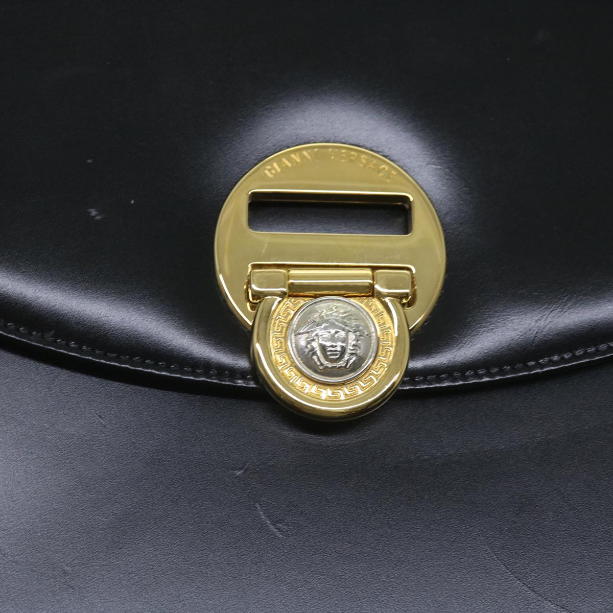 Gianni Versace Hand Bag Leather 2way Black Auth am5762