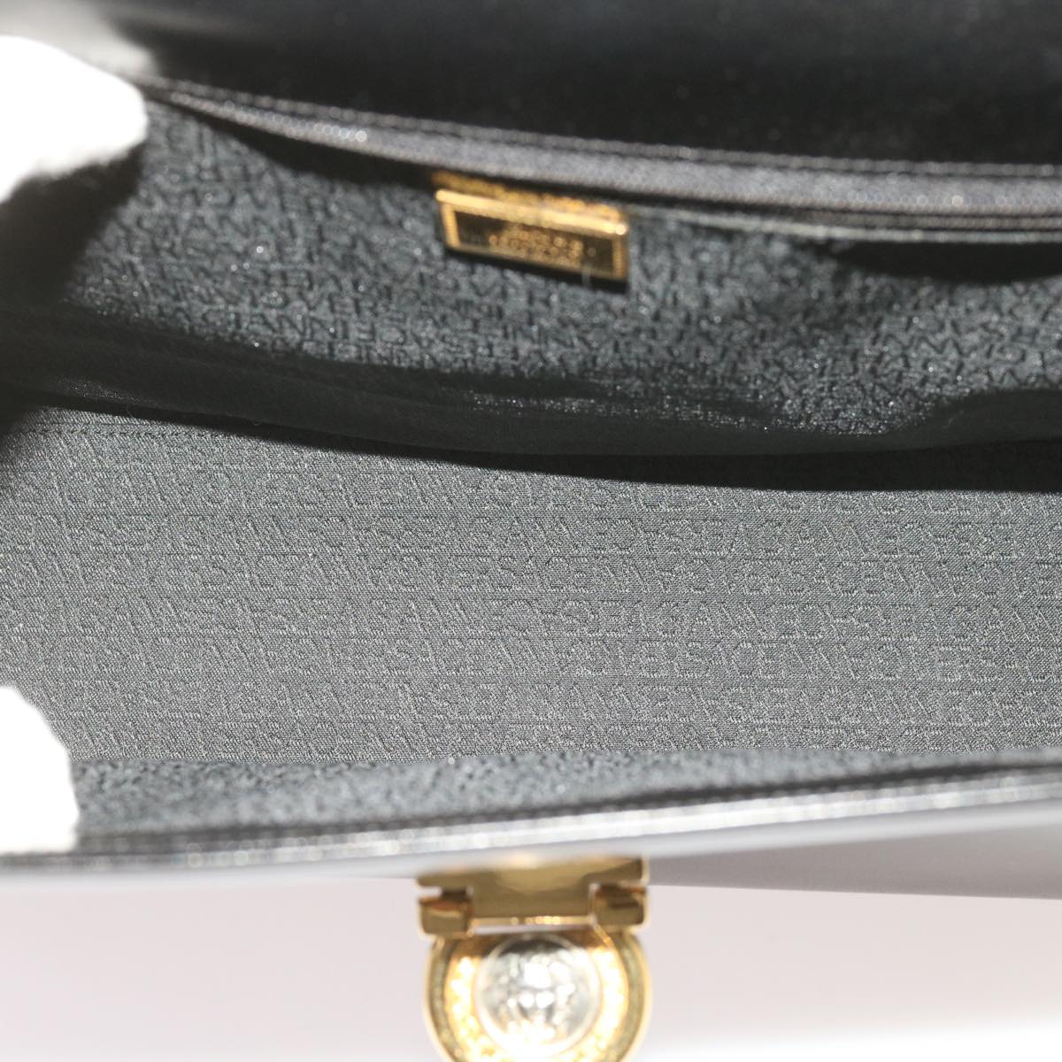 Gianni Versace Hand Bag Leather 2way Black Auth am5762