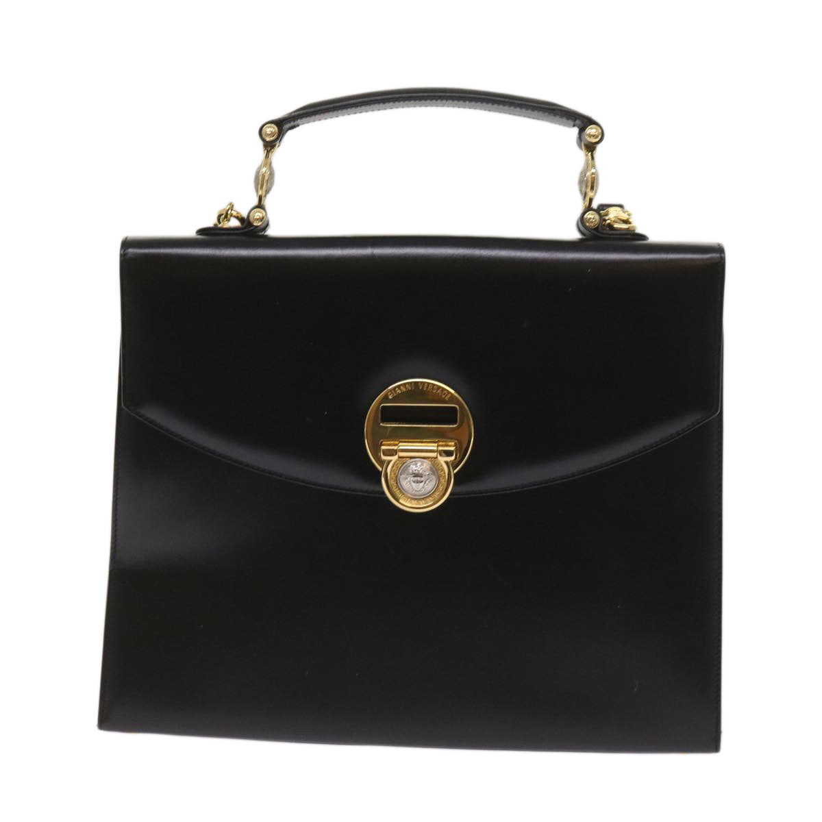 Gianni Versace Hand Bag Leather 2way Black Auth am5762