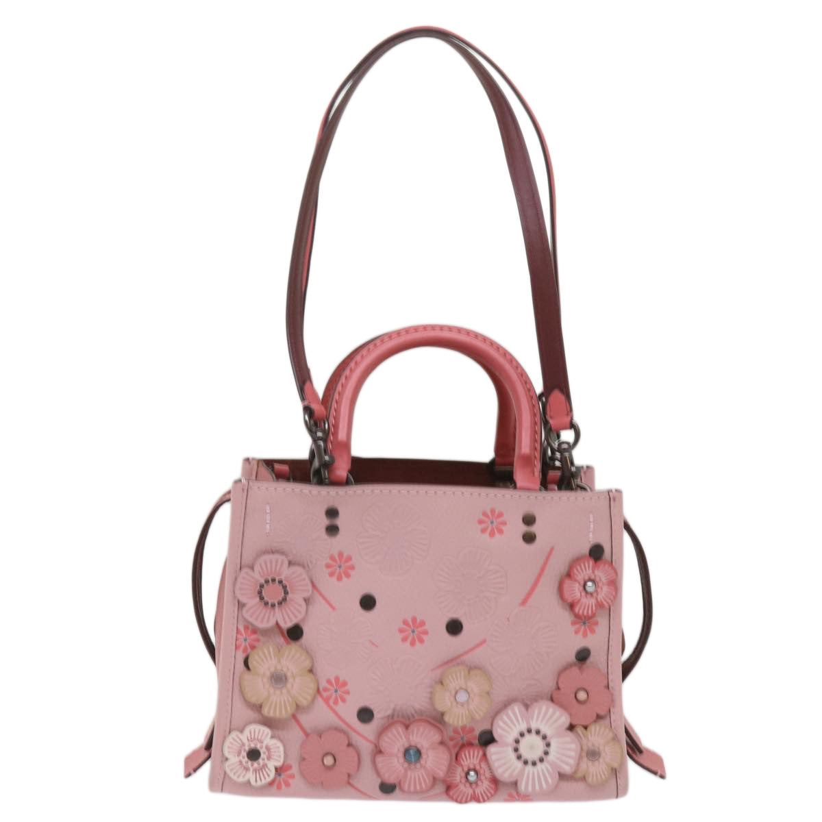 Coach With Tea Rose Applique Rogue 25 Bag Leather Pink L1880 67690 Auth am5767