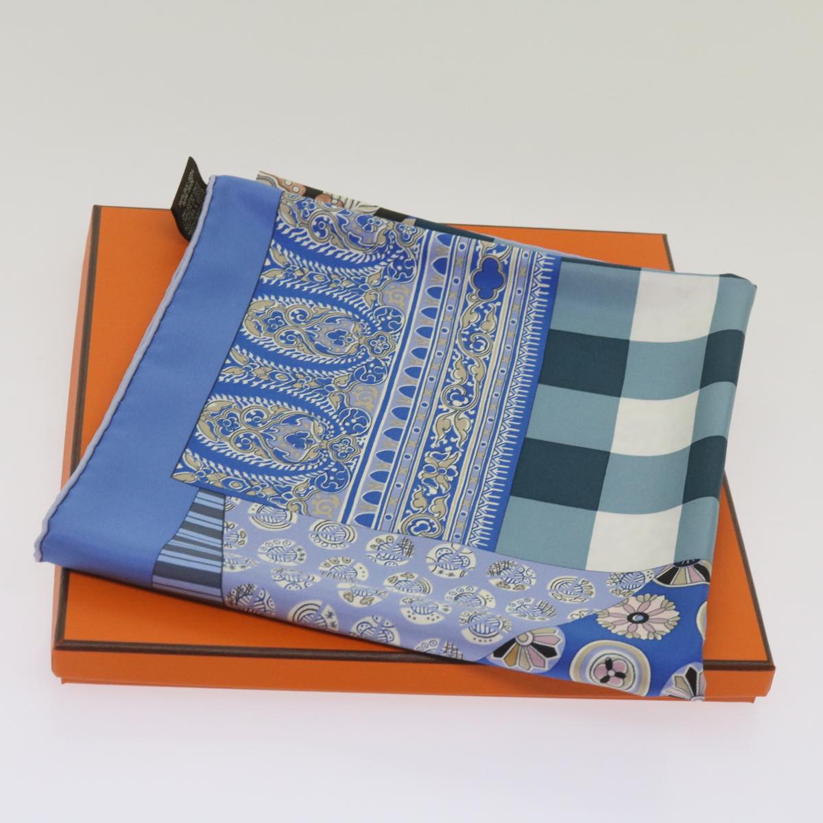 HERMES Carre 90 L Art du Sarasa Scarf Silk Blue Auth am5773