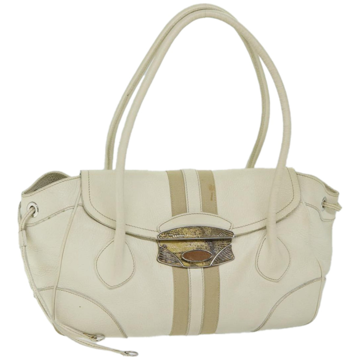 PRADA Shoulder Bag Leather White Auth am5809