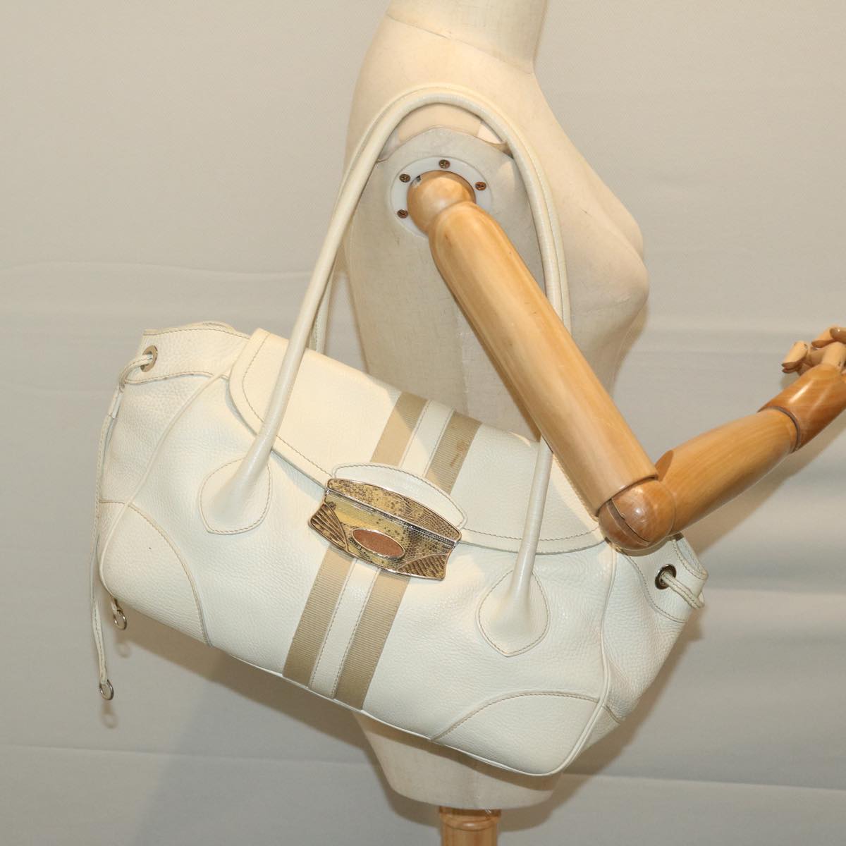 PRADA Shoulder Bag Leather White Auth am5809