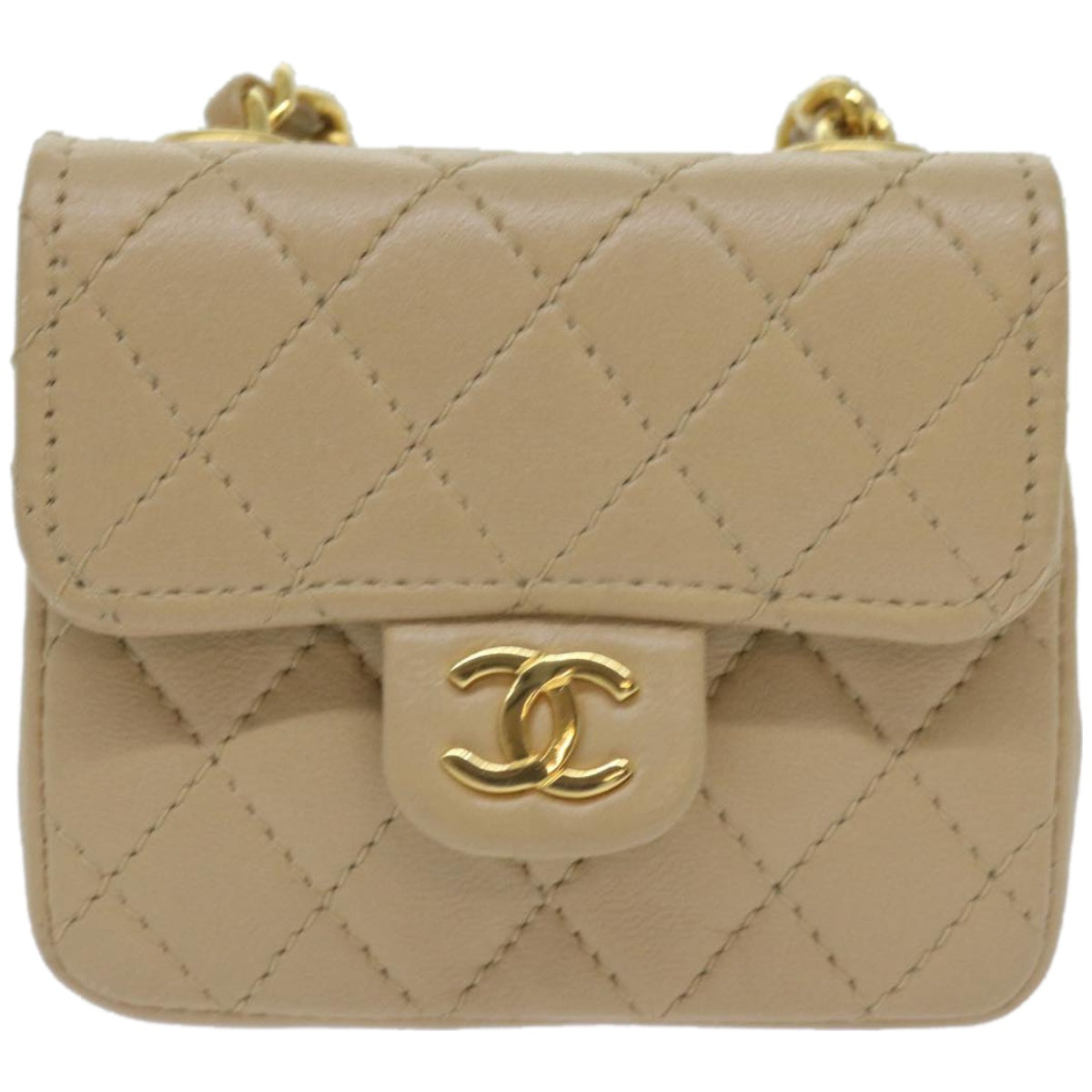 CHANEL Mini Mini Matelasse Chain Waist bag Lamb Skin Beige CC Auth am5824