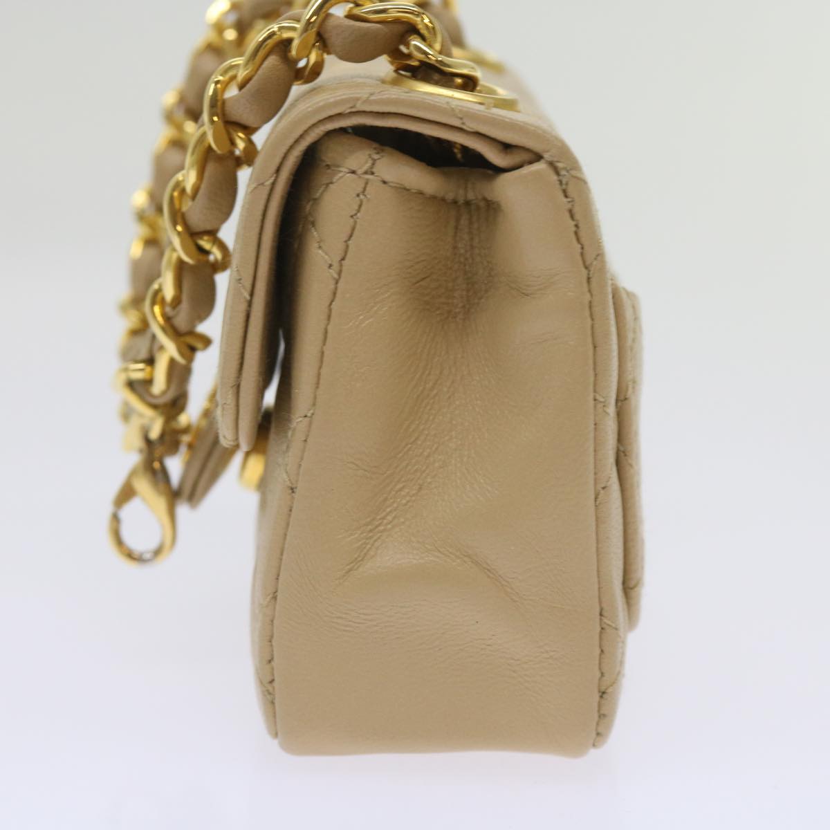 CHANEL Mini Mini Matelasse Chain Waist bag Lamb Skin Beige CC Auth am5824