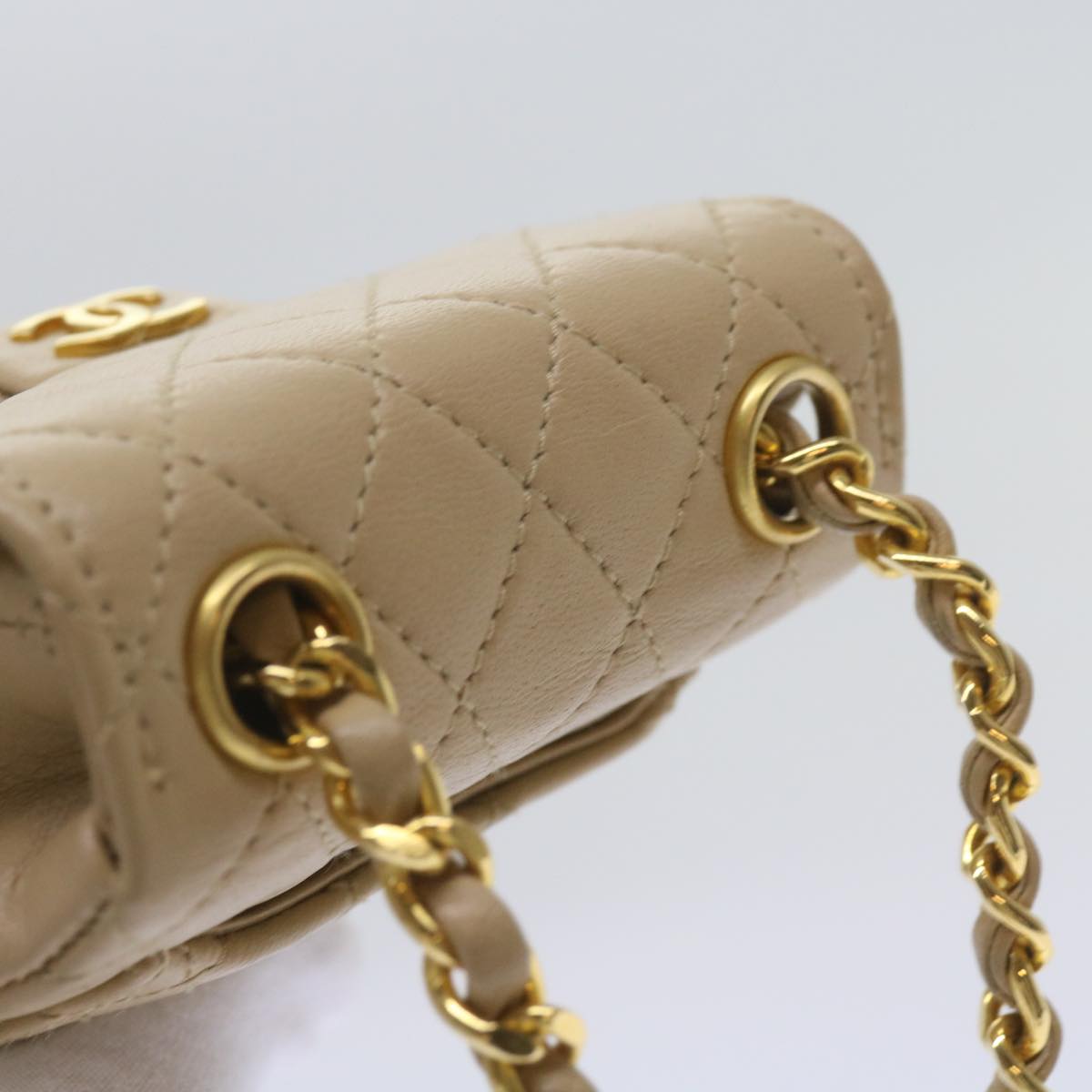 CHANEL Mini Mini Matelasse Chain Waist bag Lamb Skin Beige CC Auth am5824