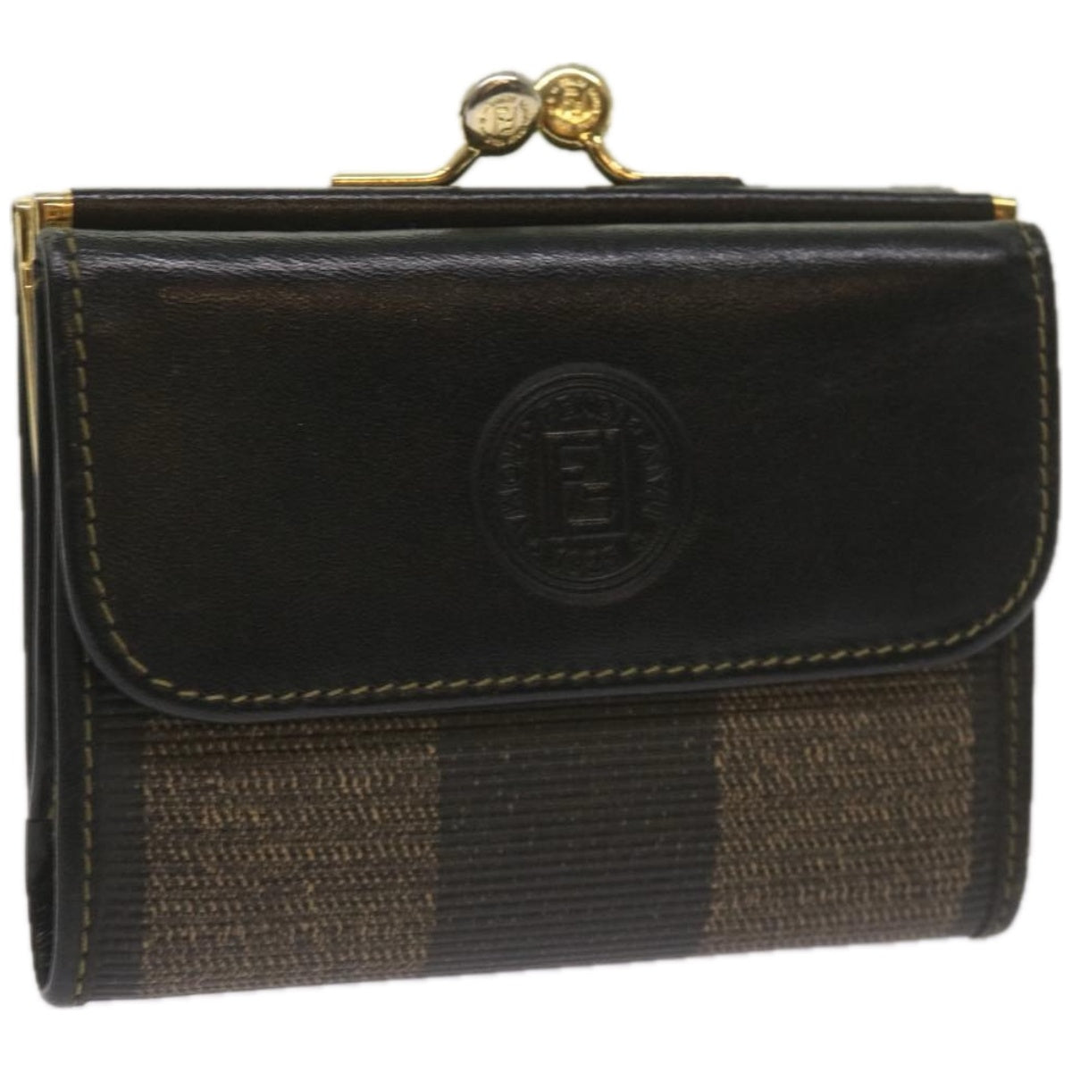 FENDI Pecan Canvas Wallet Black Brown Auth am5840