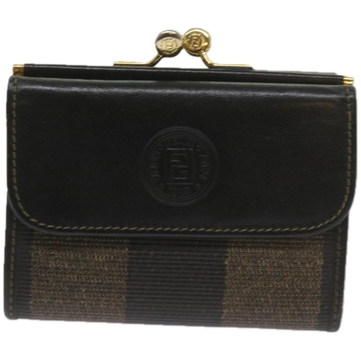 FENDI Pecan Canvas Wallet Black Brown Auth am5840