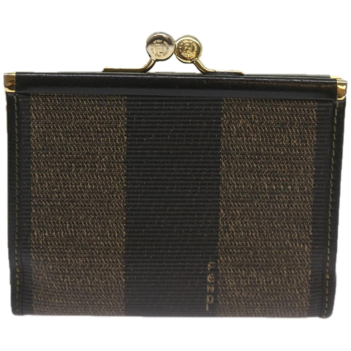 FENDI Pecan Canvas Wallet Black Brown Auth am5840