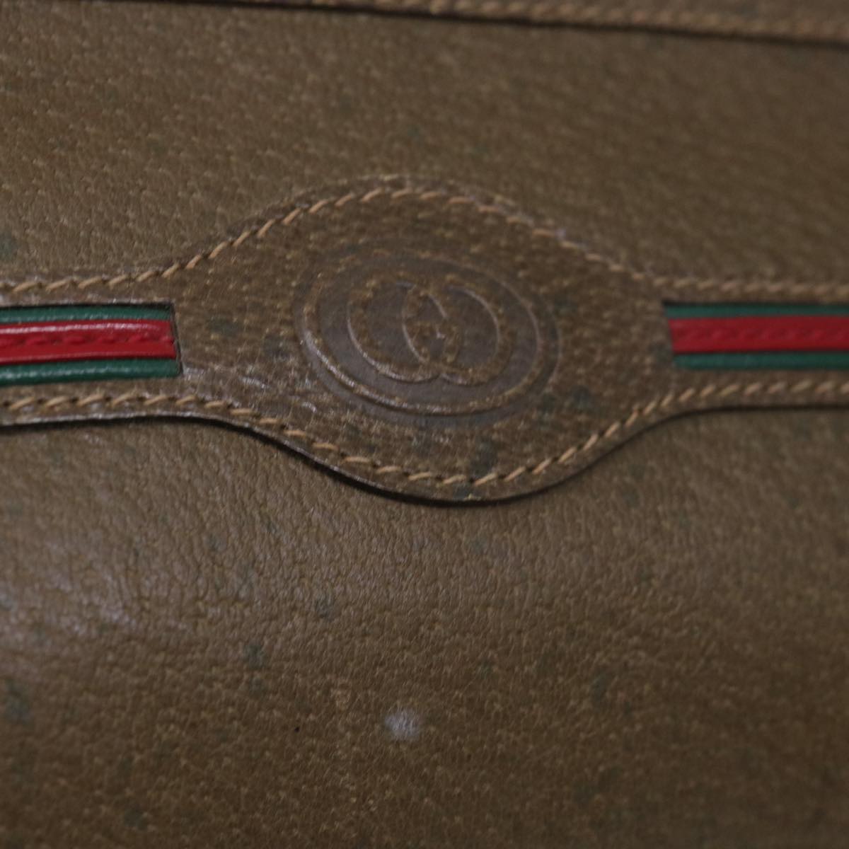 GUCCI Web Sherry Line Pouch Leather Brown Red Green 039 904 0665 Auth am5842