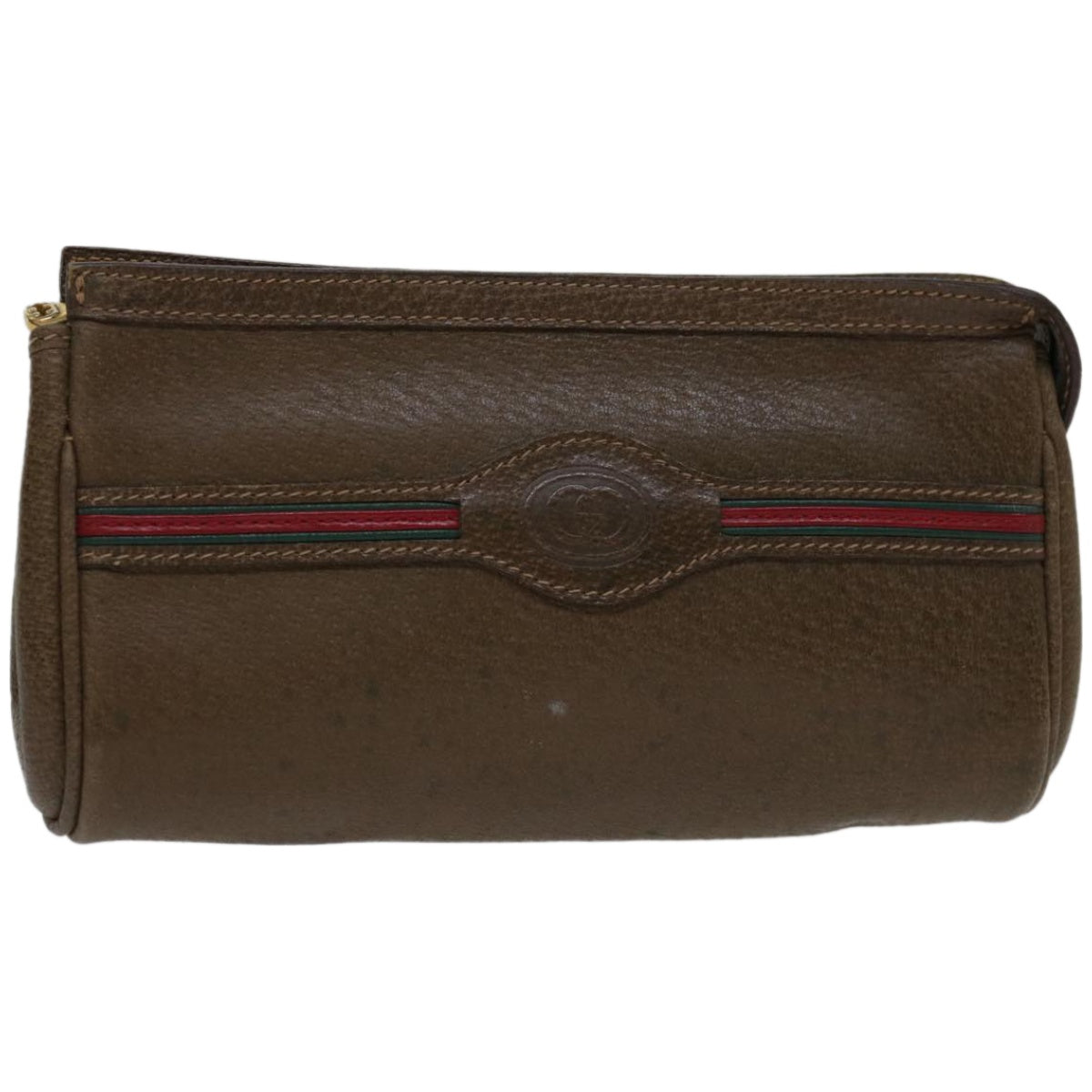 GUCCI Web Sherry Line Pouch Leather Brown Red Green 039 904 0665 Auth am5842