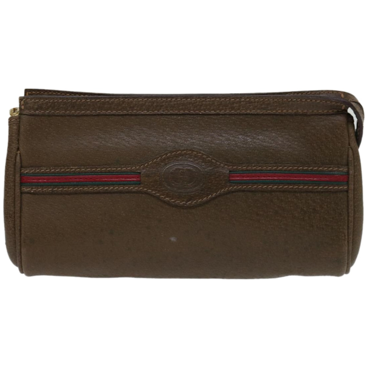 GUCCI Web Sherry Line Pouch Leather Brown Red Green 039 904 0665 Auth am5842