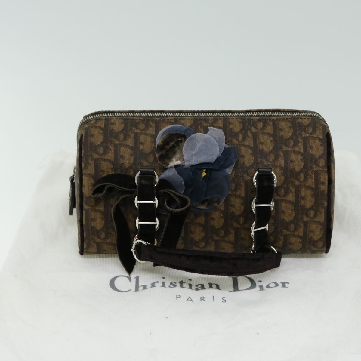 Christian Dior Trotter Romantic Flower Hand Bag PVC Leather Brown Auth am5843