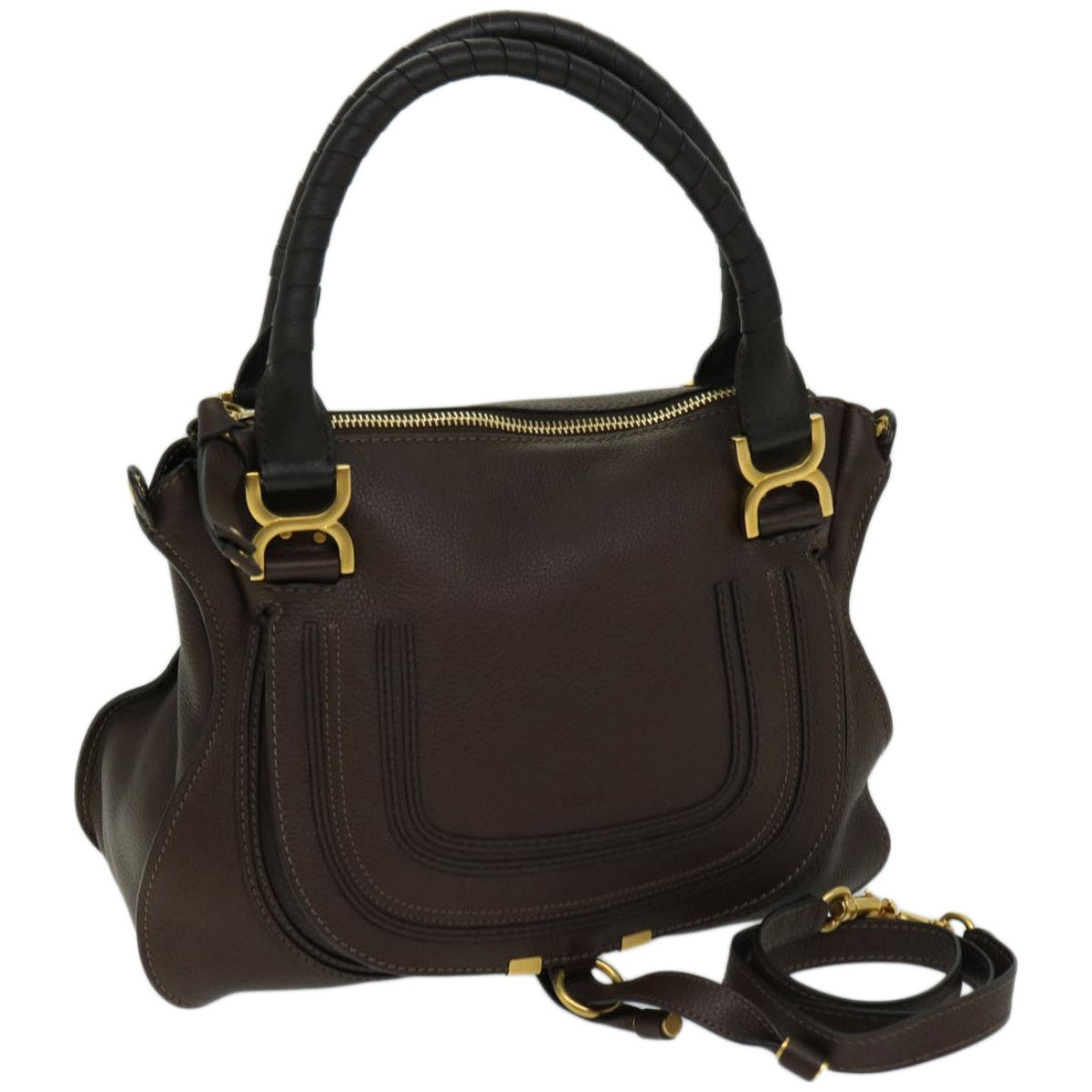 Chloe Mercy Hand Bag Leather 2way Brown Auth am5851